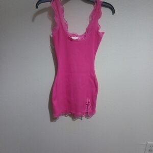 Pink Lace Trim Tank Top